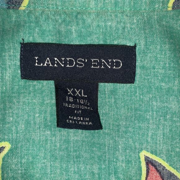 Lands End Shirt Mens XXL Hawaiian Floral Short Sleeve Button Down Beach Cotton - Picture 6 of 7